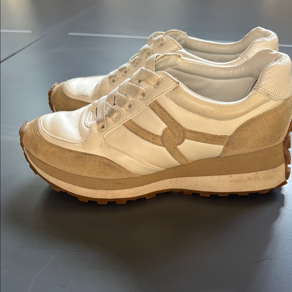 Veronica Beard white , Cream and Tan Sneakers